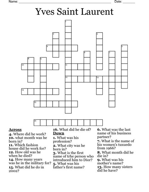 yves saint laurent birthplace crossword